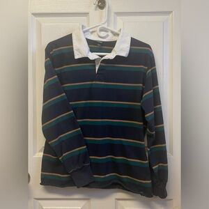 wild fable Navy Rugby-Style Polo with Green & Tan Stripes